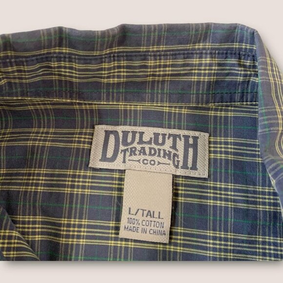 Duluth Trading Button Down Shirt Men’s Size Large Tall Gray Plaid Cotton - Picture 2 of 5